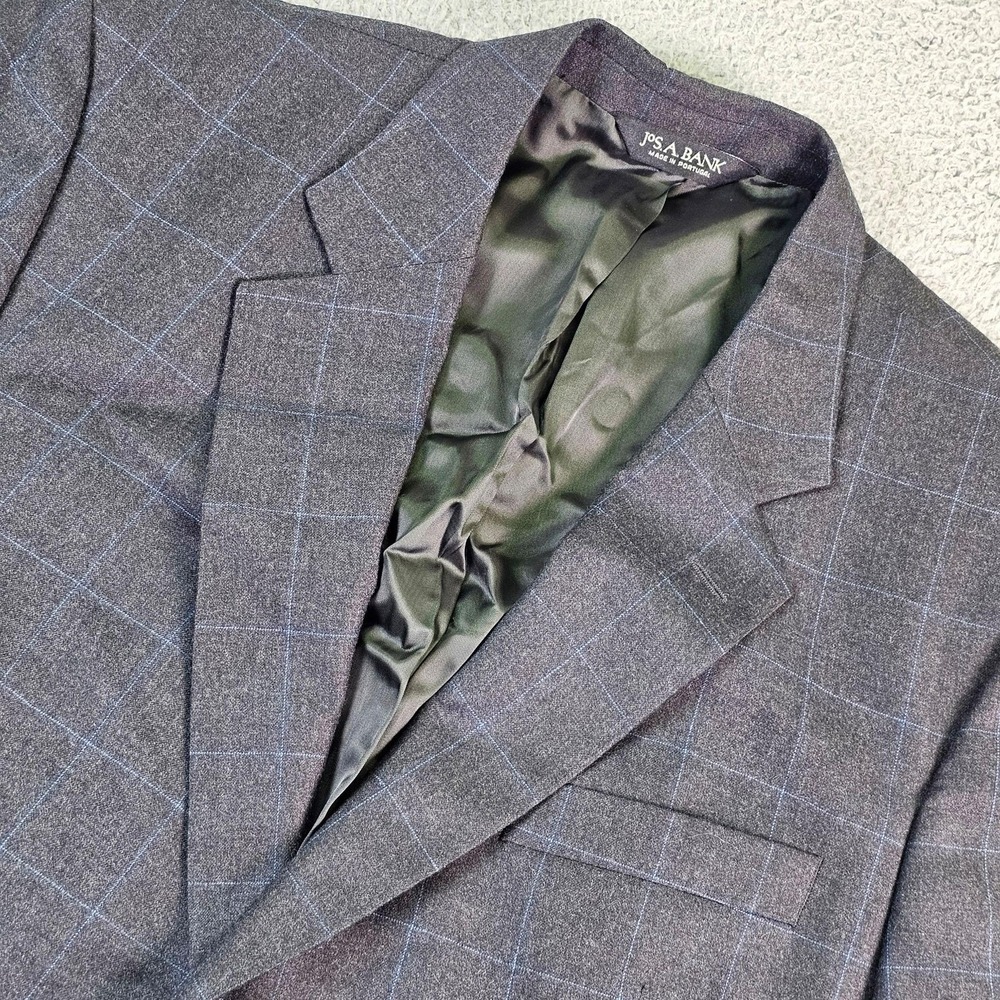 Jos. A. Bank Sport Coat Mens 44L Gray Plaid Wool Cashmere Blazer Signature